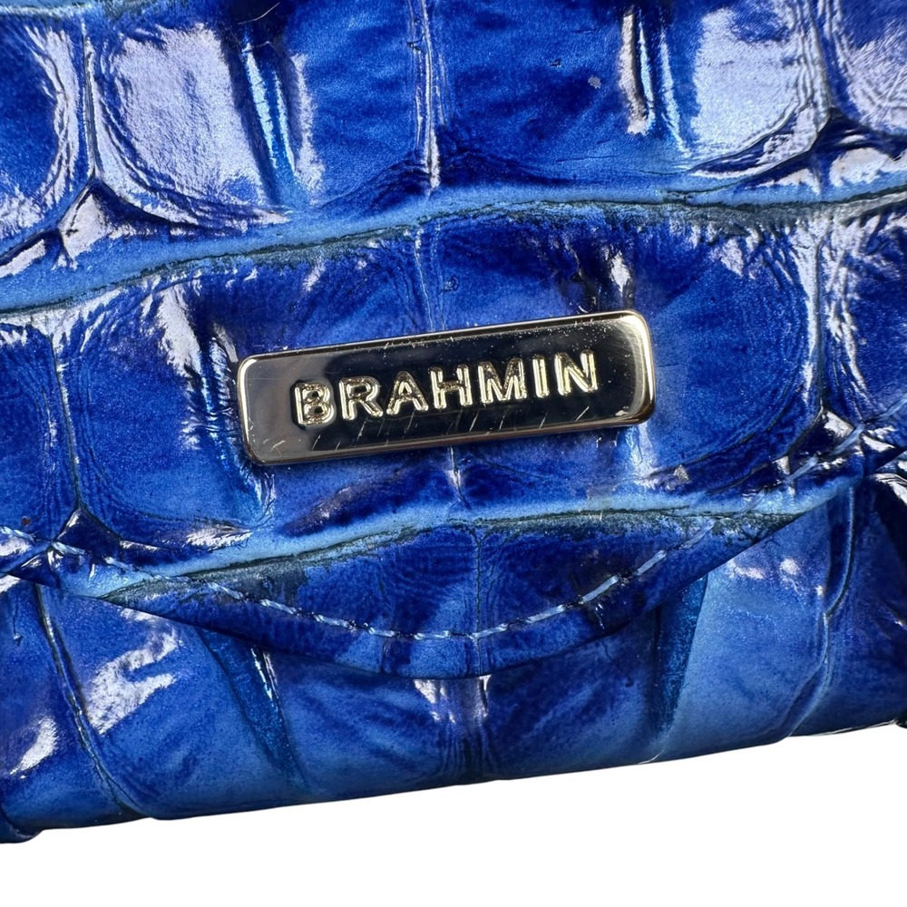 Brahmin Blue Croc Embossed Leather Trifold Wallet Clutch Coin Pouch Tear - Picture 3 of 7